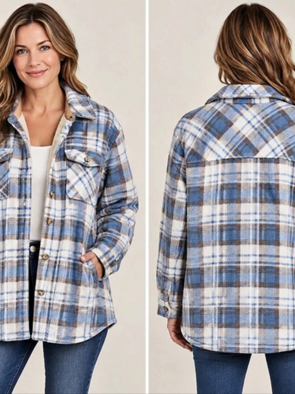 Sage Collection Plaid Shacket in Blue & Brown XXL Like New